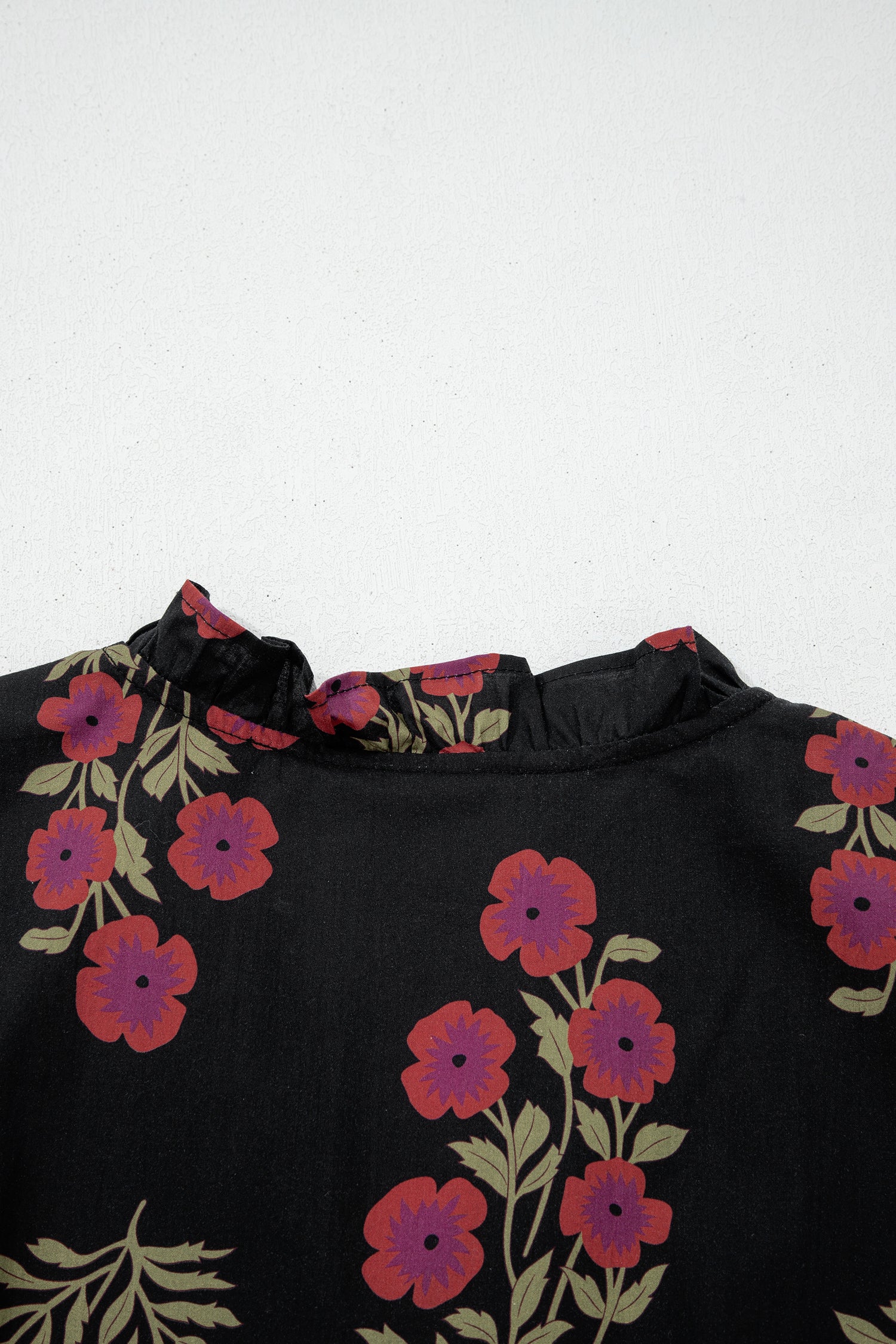 Black Floral Short Bubble Sleeve Tiered Maxi Dress