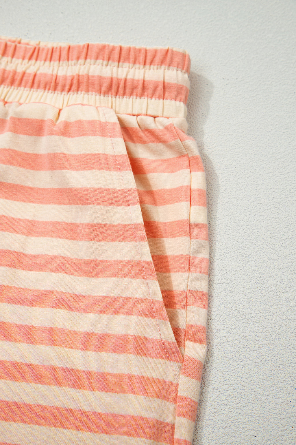 Pink Stripe Drop Shoulder T Shirt and Shorts Plus Size Summer Set